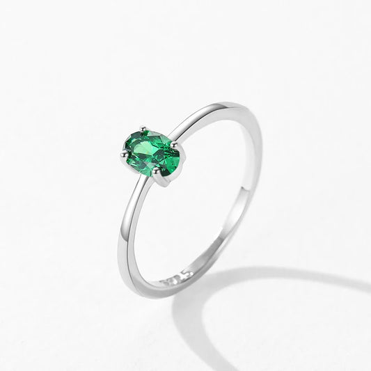 Emerald Oval Solitaire Silver Ring